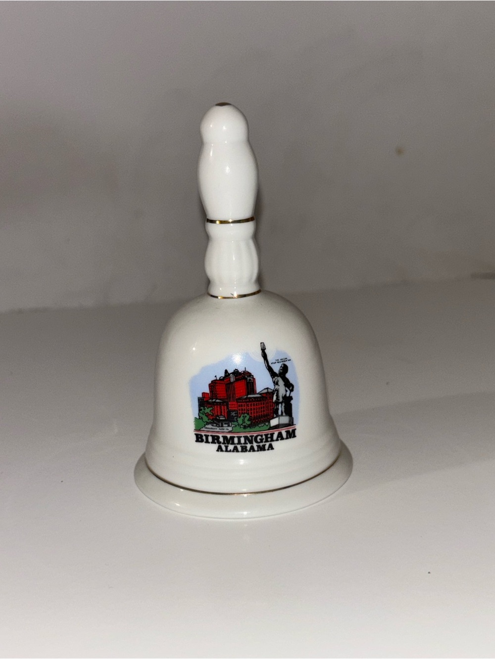 Birmingham Alabama White Ceramic Souvenir Bell with Gold Trim